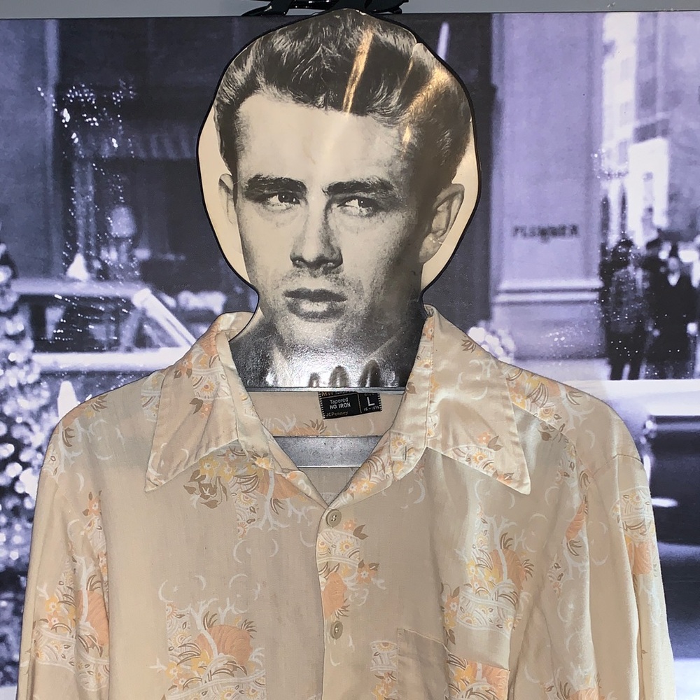 VTG JCPenney Beige and Orange Floral Shirt L EUC